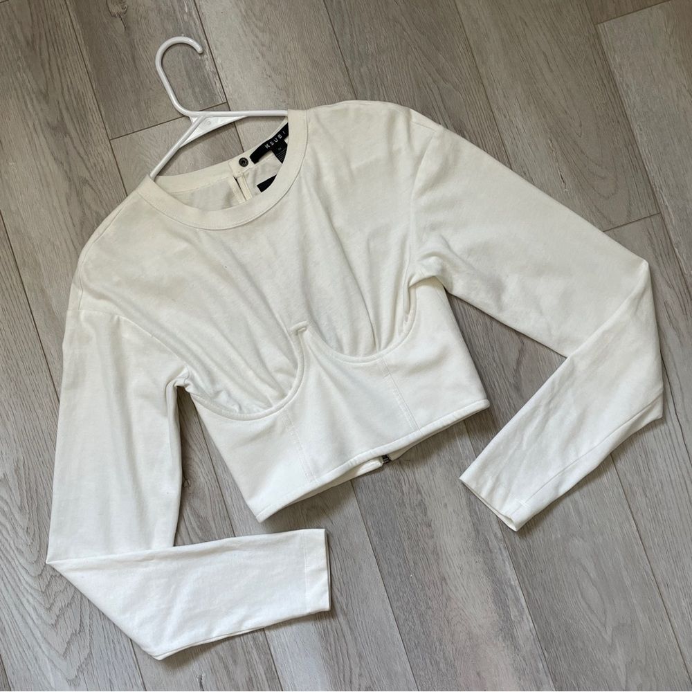 Ksubi Corset Underwire Long Sleeve Crop Top White (XSmall) going out streetwear